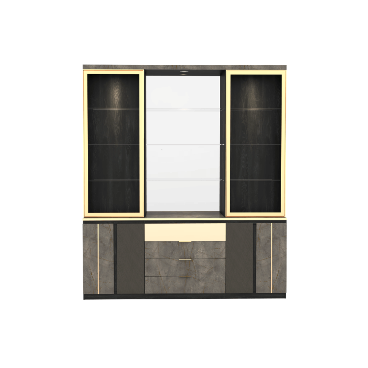ตู้โชว์กระจก WISDOM DESIGN FURNITURE รุ่น GW-201 200 ซม. สีแอชเกรย์/บราวน์มาร์เบิ้ล